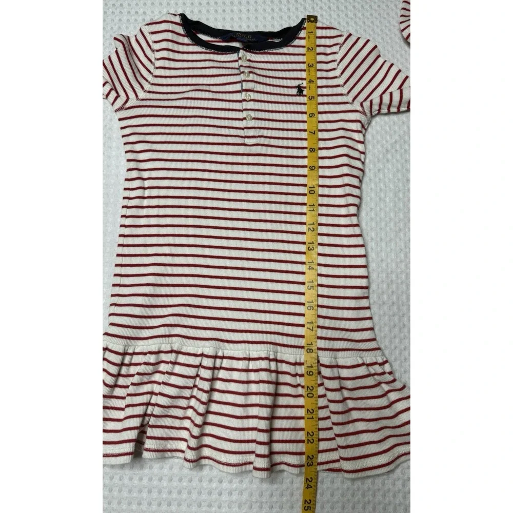 Girls POLO Ralph Lauren Henley Long Sleeve Striped Dress 6X Drop Waist Nautical